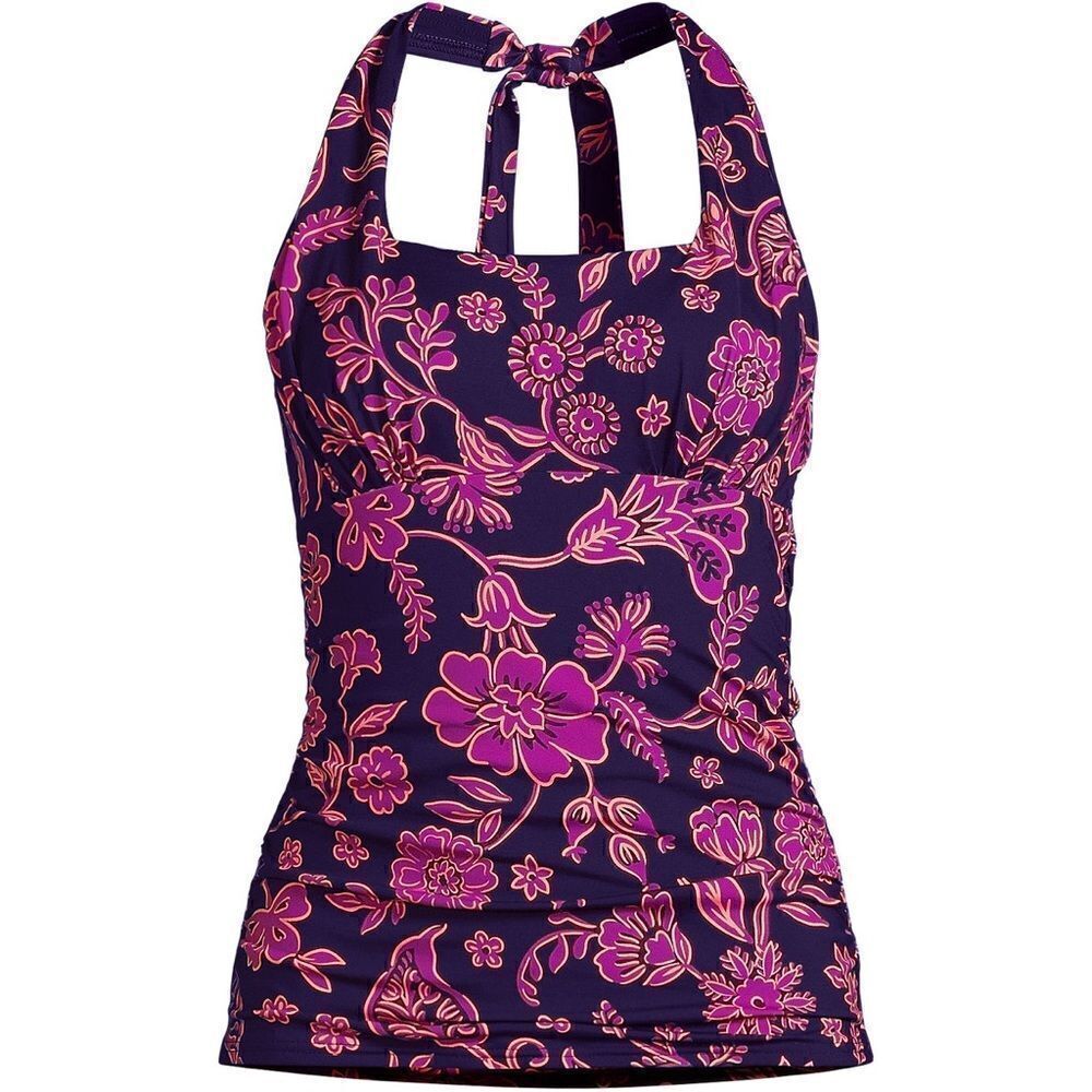 Land’s End Plus Standard halter tankini swim top blackberry ornate Floral Var